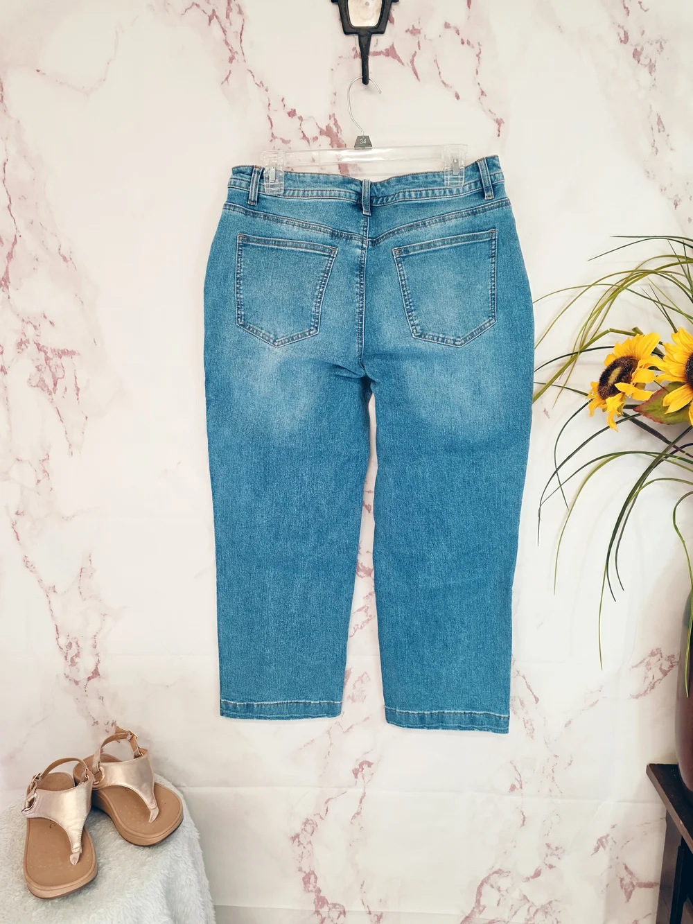 Flamingals Wide Leg Barrel Crop Jeans NWT Size Large High Rise Stretch Denim - Picture 4 of 7